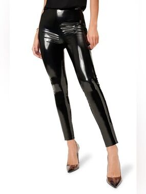 Good American Faux Patent Leather Leggings Size 3 Black Medium Pull On Pants